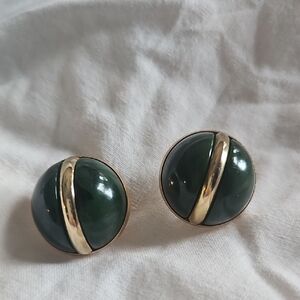 Vintage SARAHCOV Clip on Gold and Green Earrings
